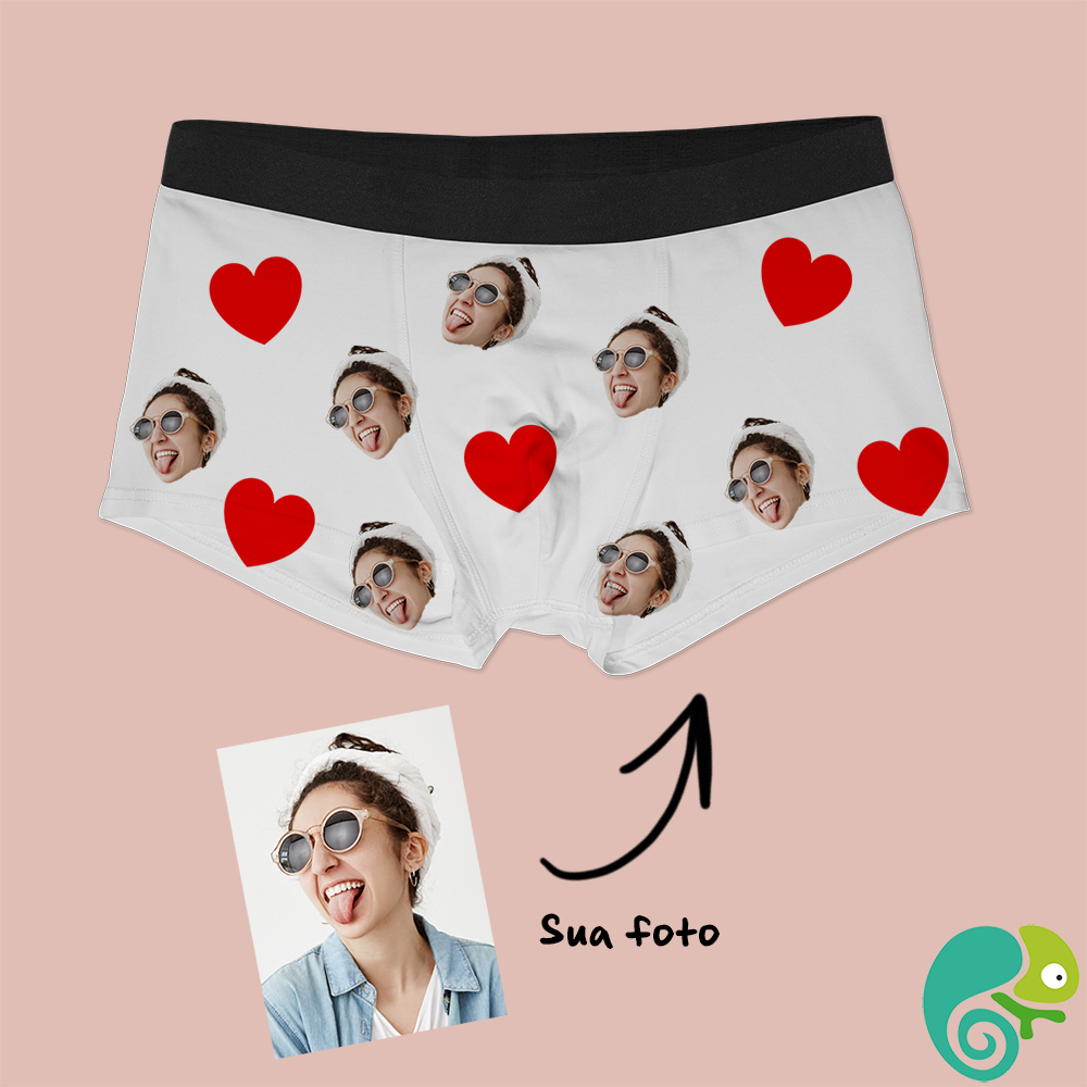 Cueca Boxer Personalizada Rosto Corações - LOJA VIRTUAL